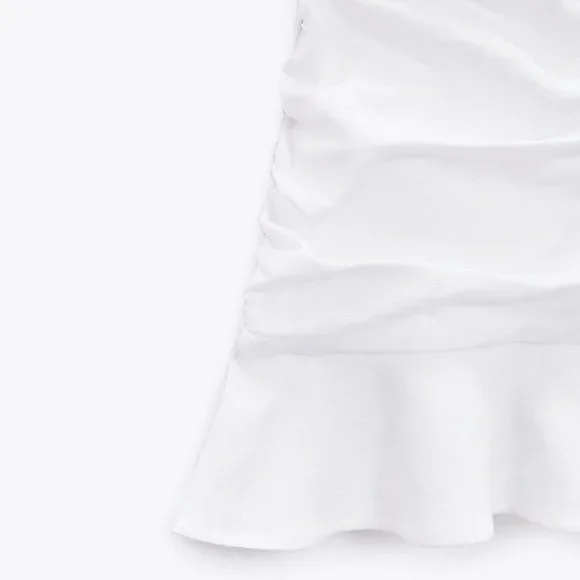 ZARA WHITE LINEN BLEND DRAPED DRESS WITH RUFFLES - Picture 9 of 10